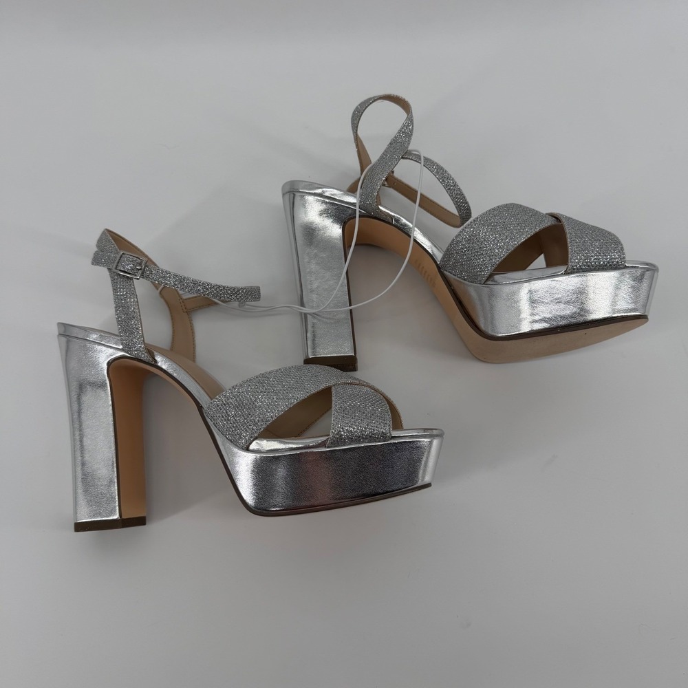 I. Miller Platform Sandals Womens 8.5 M Silver Samien Glitter Block Heel Strappy - Picture 3 of 10